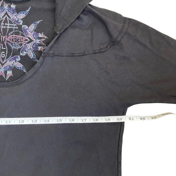 Free People Intimately Sz L Y2K Style Slouchy Hoodie Sweatshirt 3/4 Sleeve Black - Picture 9 of 16
